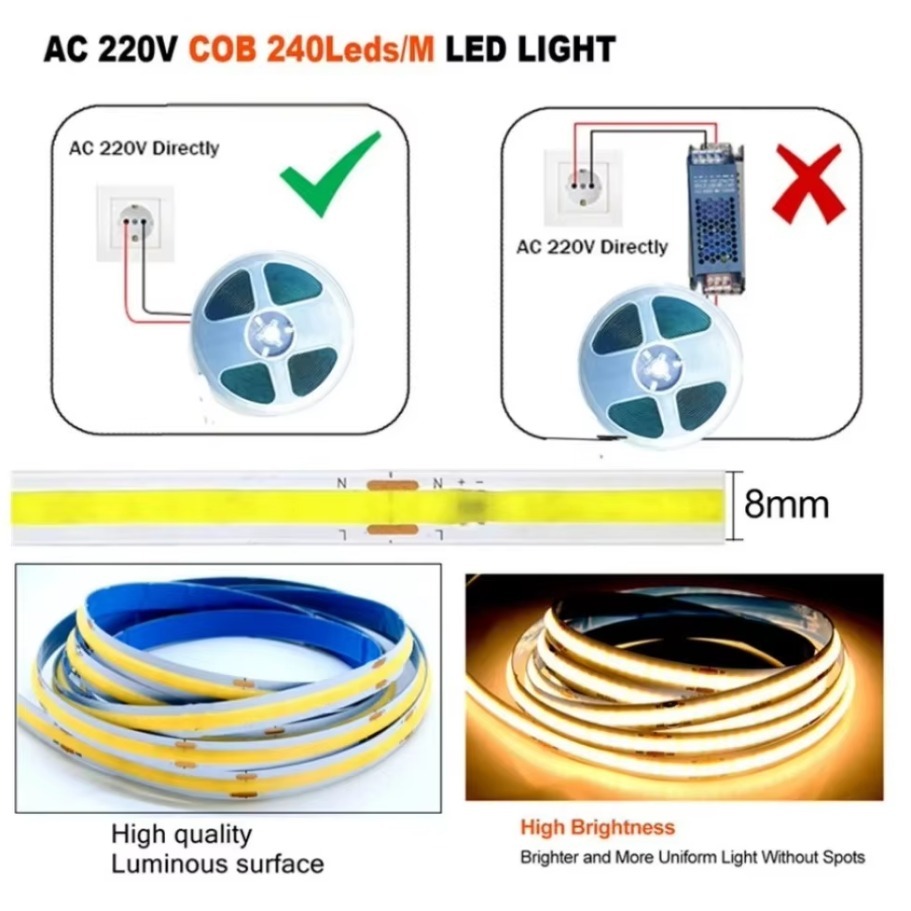 1-5m COB LED Light Strip 220V  - Home Cinema Led recension och pris